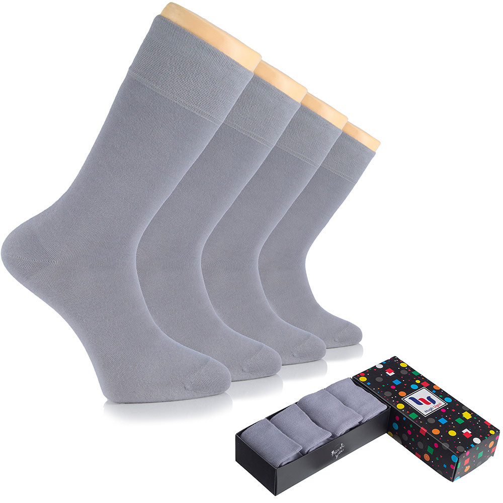 Purplish grey bamboo dress socks for men by Hugh Ugoli, soft, durable, and perfect for elegant style.
