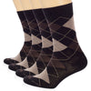 These Colorful Cotton Socks feature a classic argyle pattern in black and brown, perfect for any formal occasion.