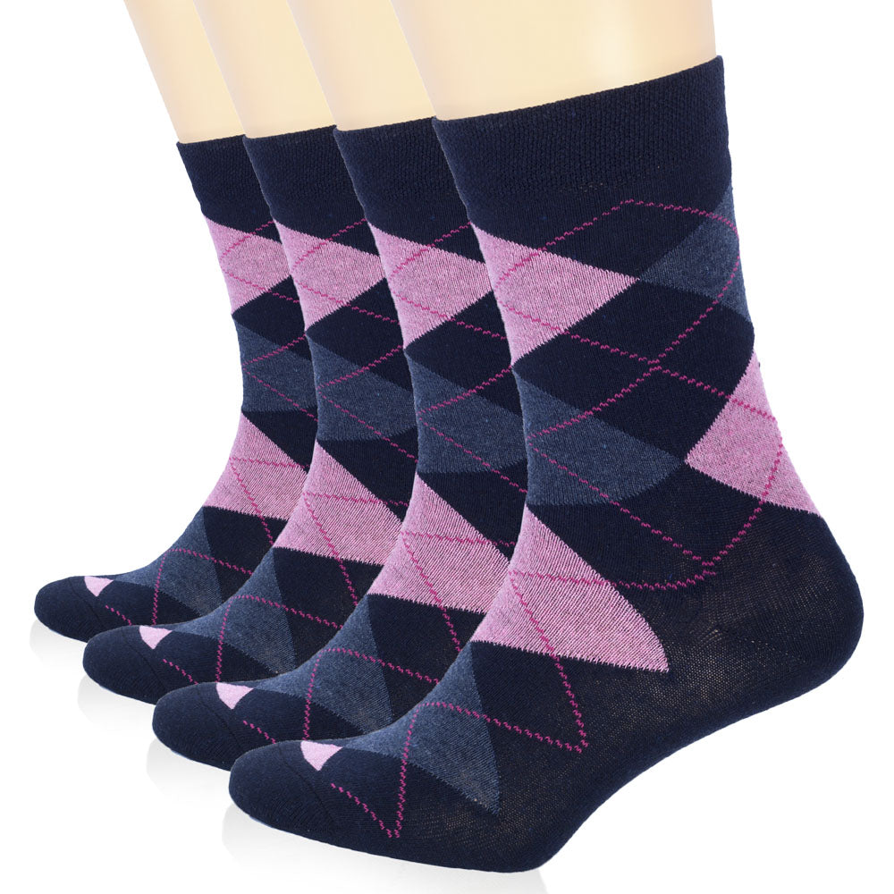 Colorful Cotton Dress Crew Argyle Socks for Women, 4 Pairs
