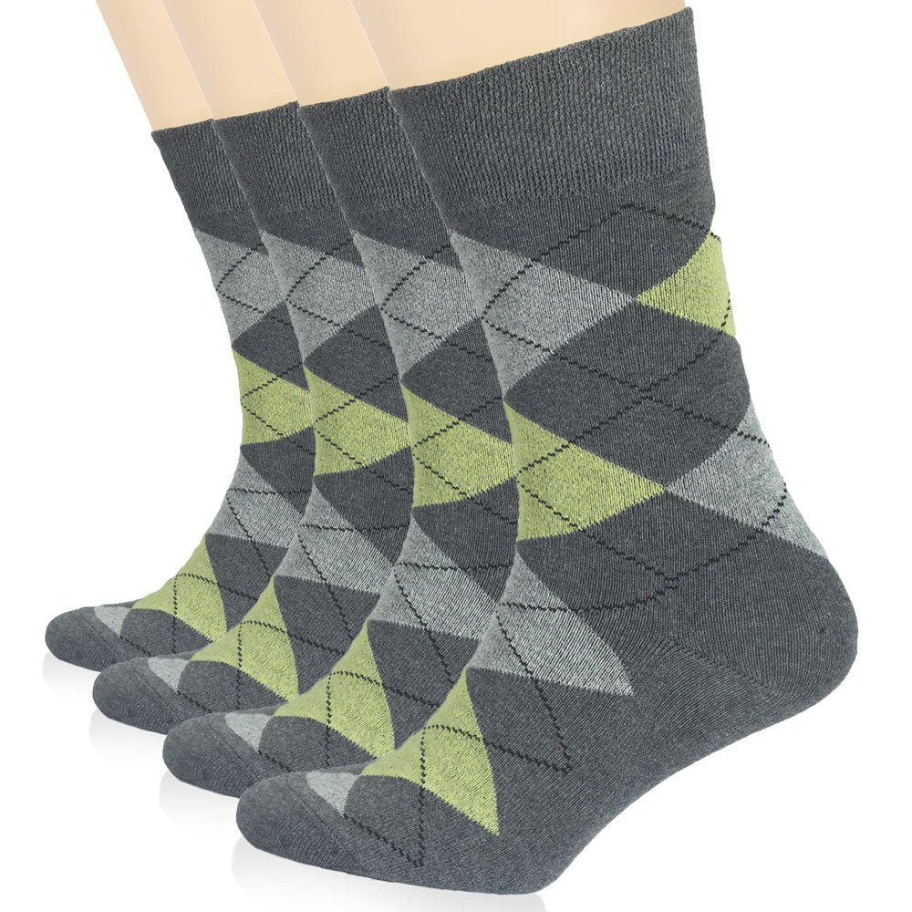 Add a touch of sophistication to your outfit with these Colorful Cotton Socks, boasting a Grey and Green Argyle Pattern for women.