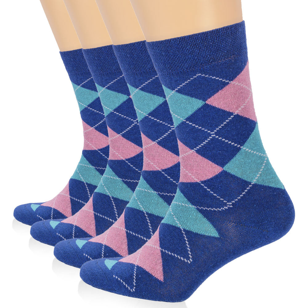 These Colorful Cotton Socks feature a classic argyle pattern in blue, pink, and green, perfect for adding a touch of sophistication to any outfit.