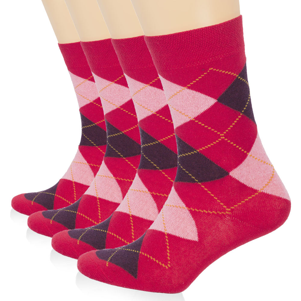 Colorful Cotton Dress Crew Argyle Socks for Women, 4 Pairs