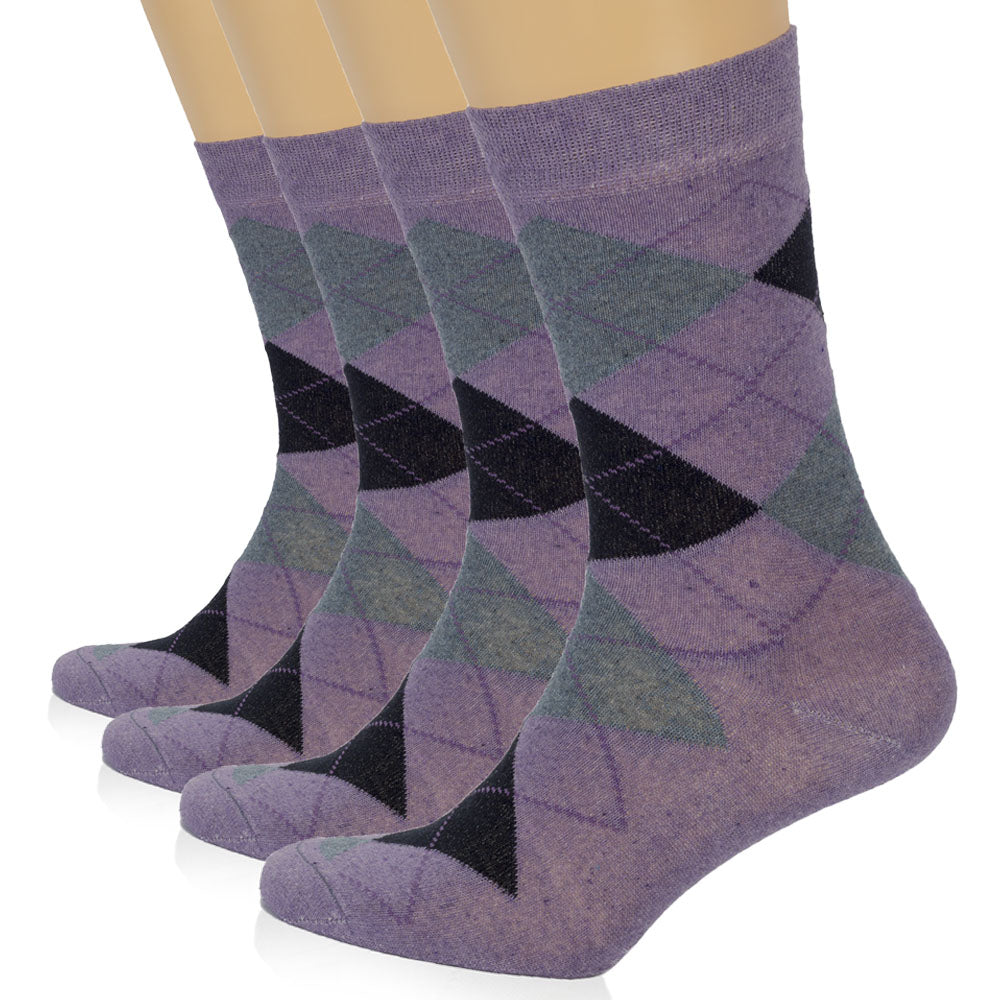 Colorful Cotton Dress Crew Argyle Socks for Women, 4 Pairs