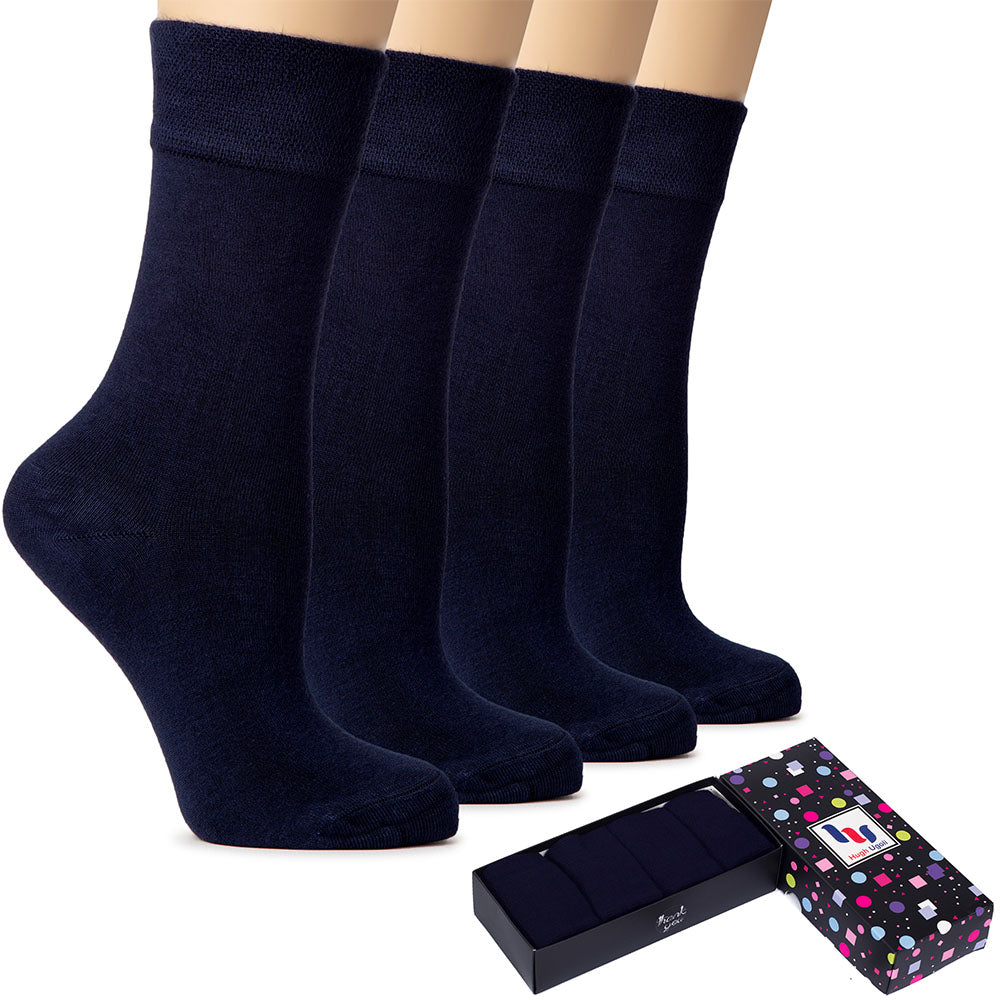 Get your hands on these Women's Cotton Crew Socks in navy color. The box includes two pairs of comfortable and durable socks.