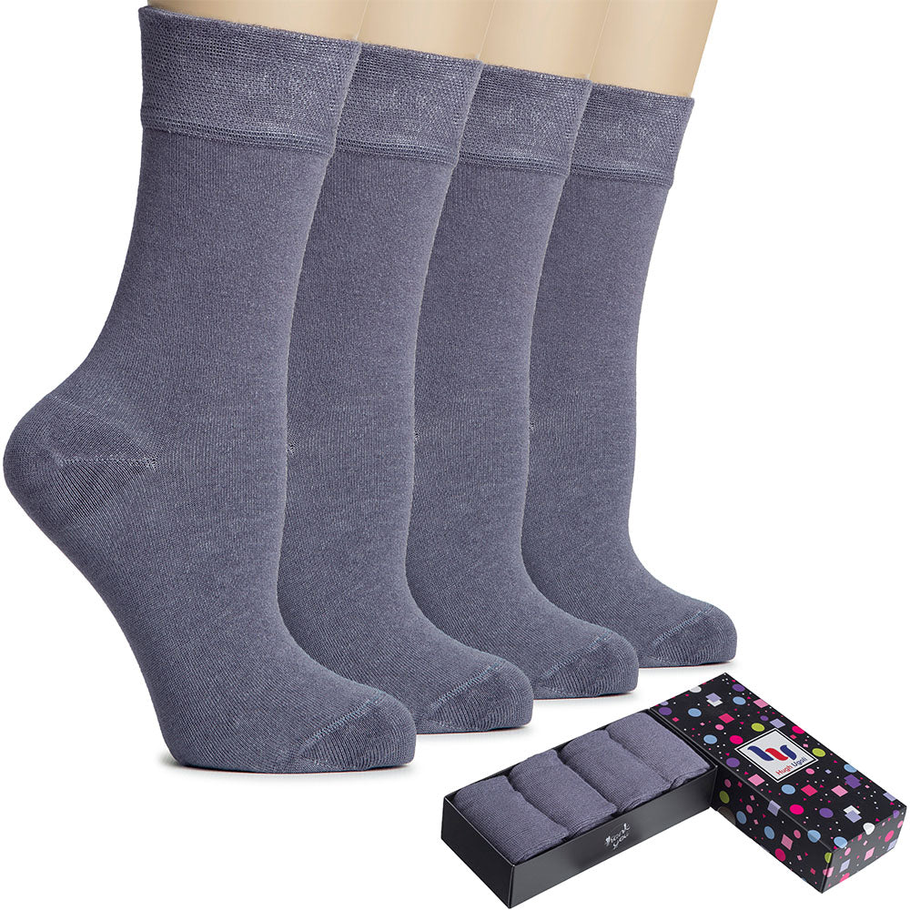 Elevate your sock game with these Women's Cotton Crew Socks. This set includes two pairs of Grey socks, neatly packaged in a box for easy storage.