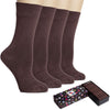 Keep your feet cozy and stylish with these three pairs of brown women's cotton crew socks, presented in a gift box.