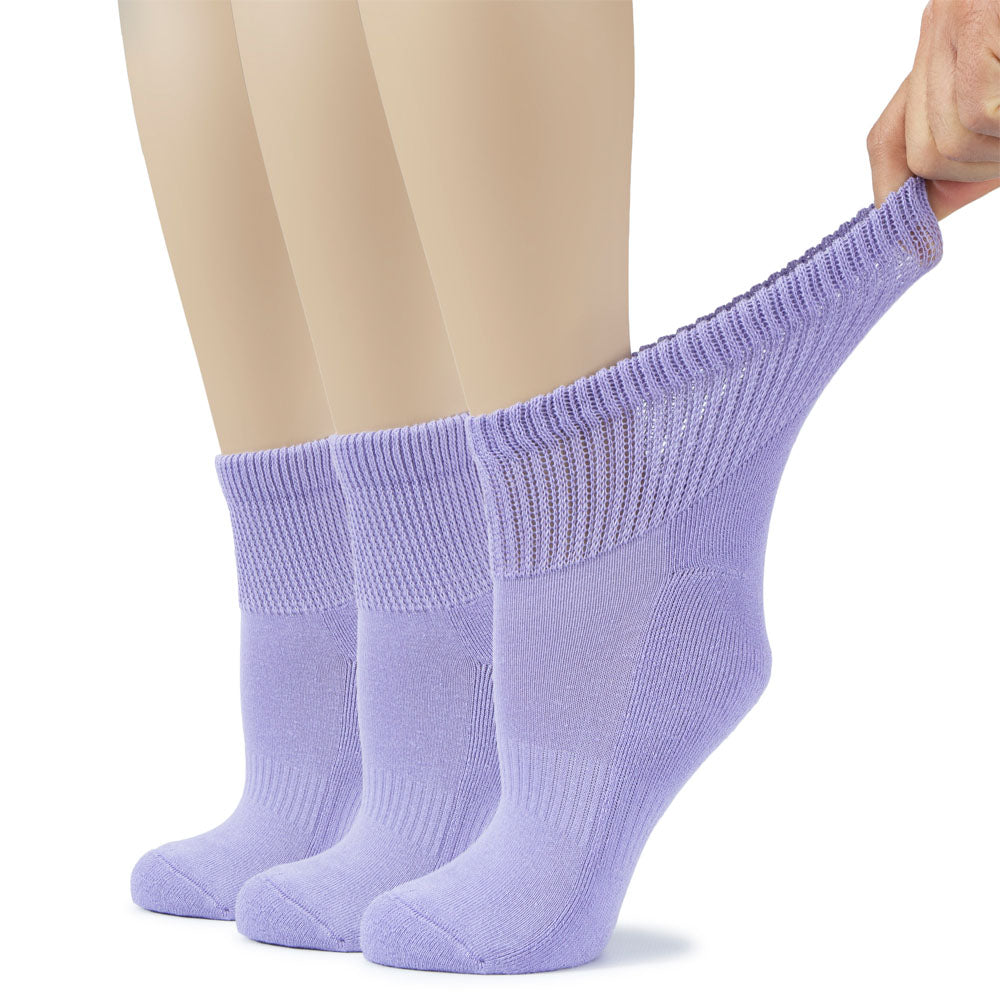 Women's Semi-Cushion Cotton Diabetic Ankle Socks, 3 Pairs