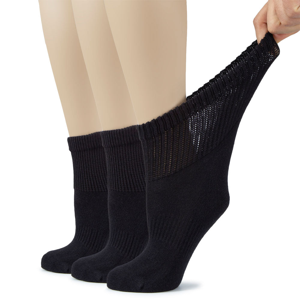Women's Semi-Cushion Cotton Diabetic Ankle Socks, 3 Pairs