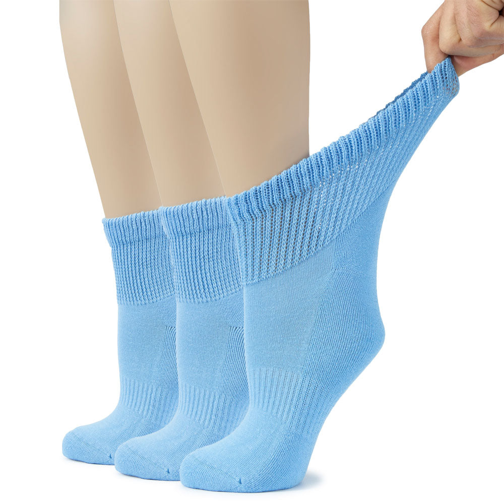 Women's Semi-Cushion Cotton Diabetic Ankle Socks, 3 Pairs
