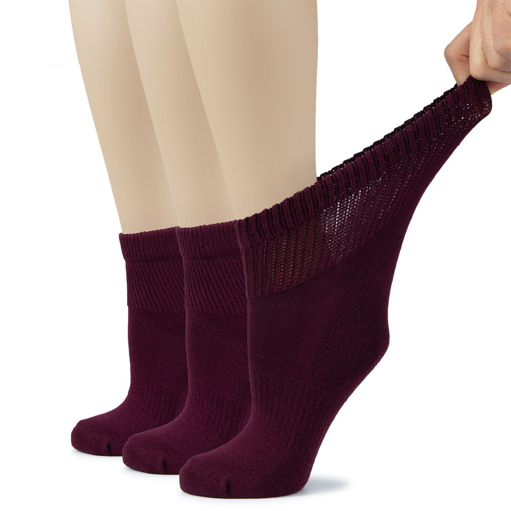Women's Semi-Cushion Cotton Diabetic Ankle Socks, 3 Pairs