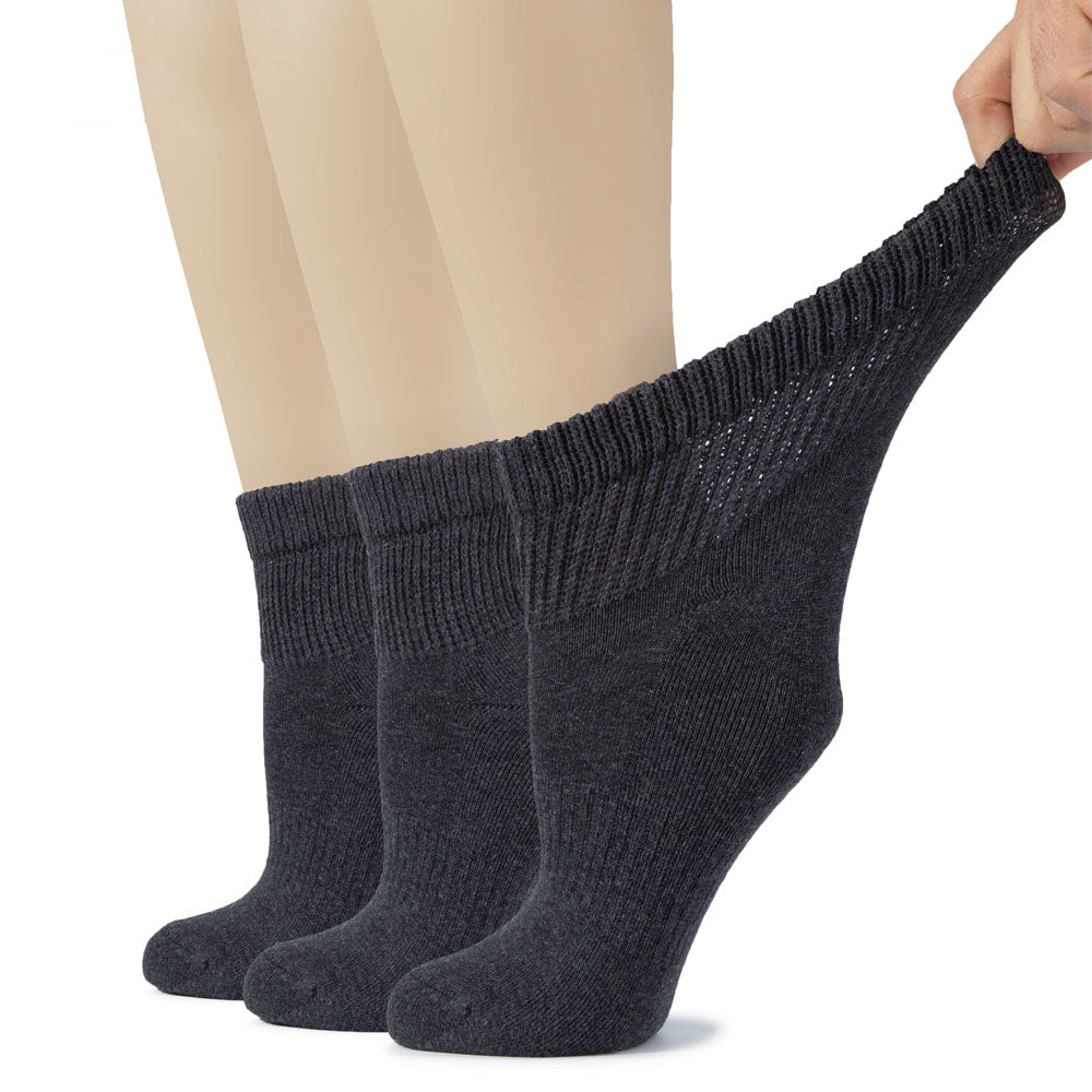 Women's Semi-Cushion Cotton Diabetic Ankle Socks, 3 Pairs
