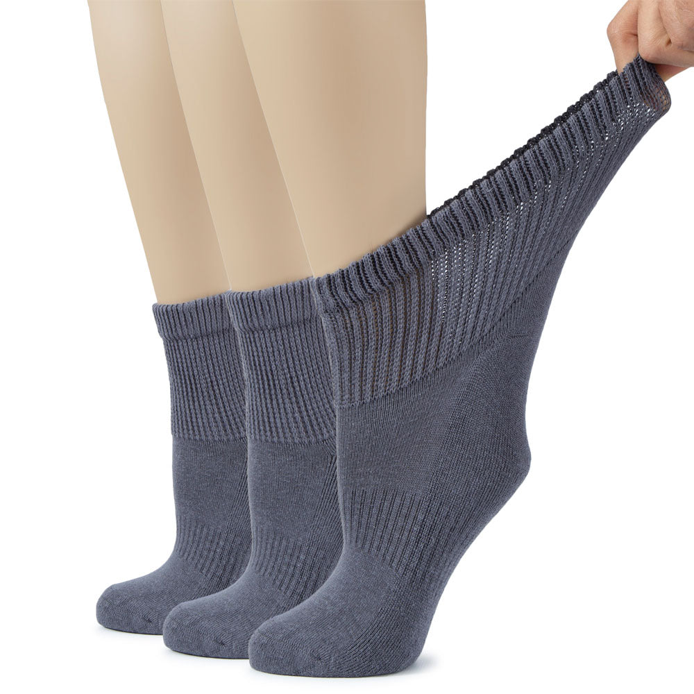 Women's Semi-Cushion Cotton Diabetic Ankle Socks, 3 Pairs