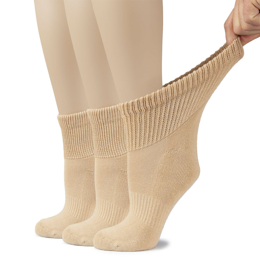 Medium beige cotton socks for women by Hugh Ugoli, soft and breathable everyday wear option.