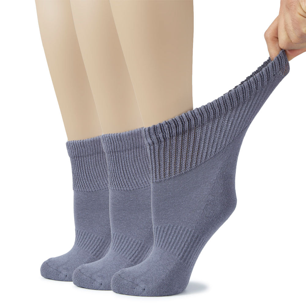 Women's Semi-Cushion Cotton Diabetic Ankle Socks, 3 Pairs
