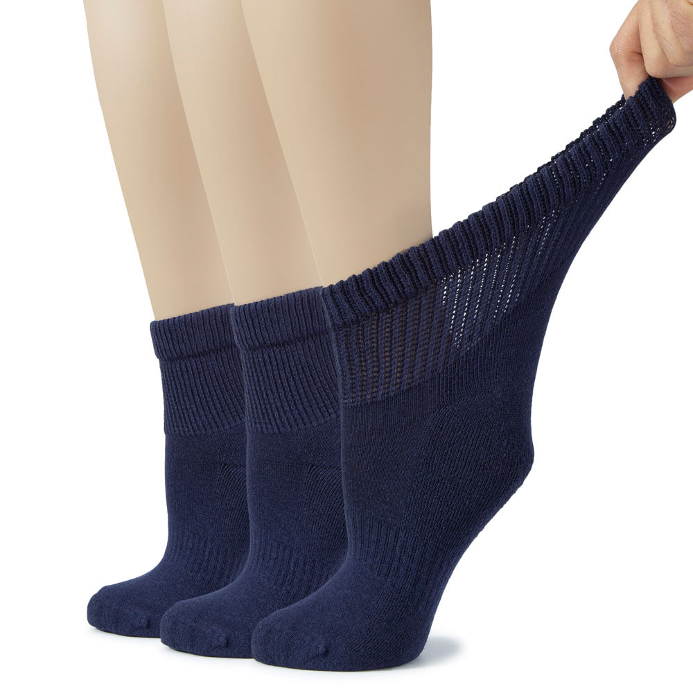 Women's Semi-Cushion Cotton Diabetic Ankle Socks, 3 Pairs