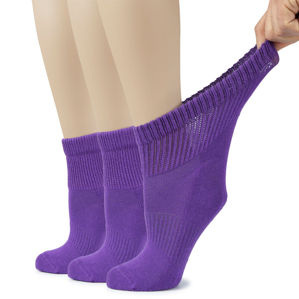 Women's Semi-Cushion Cotton Diabetic Ankle Socks, 3 Pairs