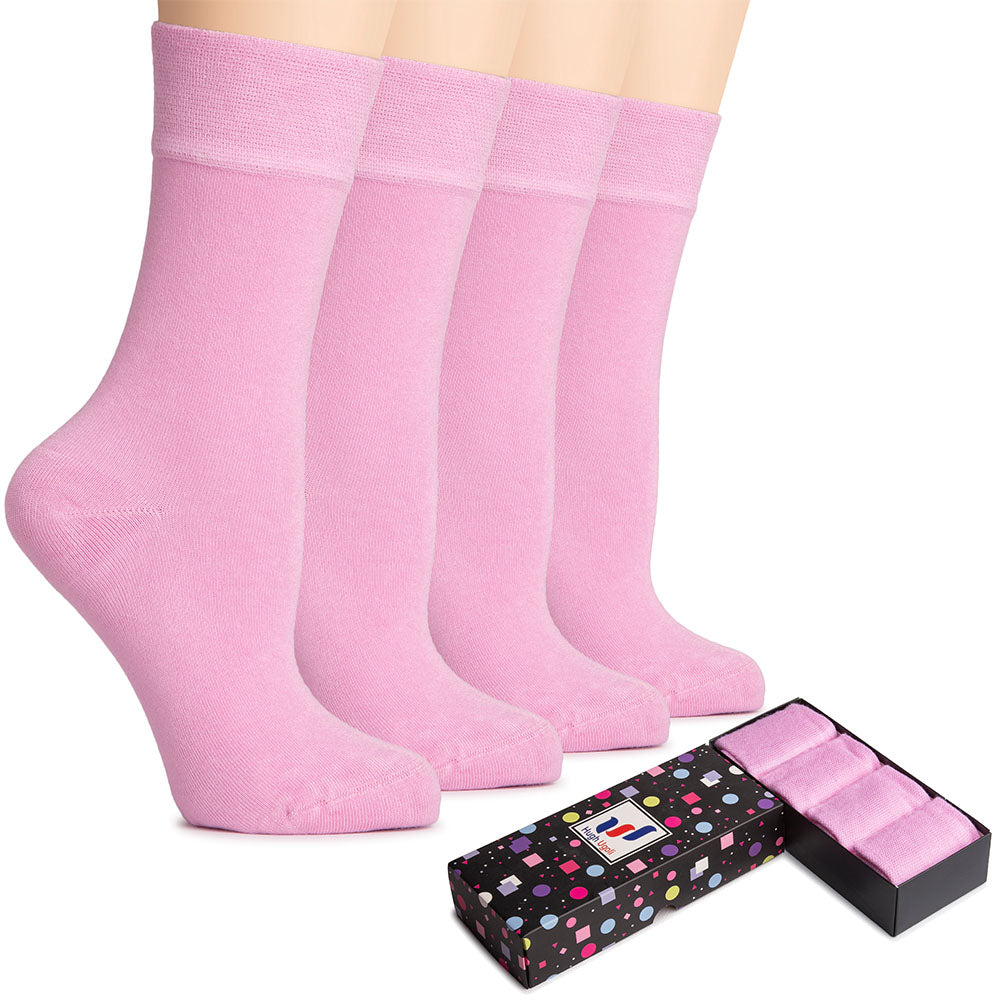 Two sets of Women's Bamboo Socks in pink color, neatly packed in a box.
