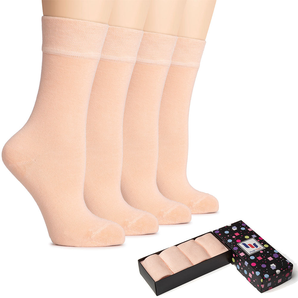 Peach rose Hugh Ugoli women’s bamboo socks, lightweight and silky-soft for breathable comfort.