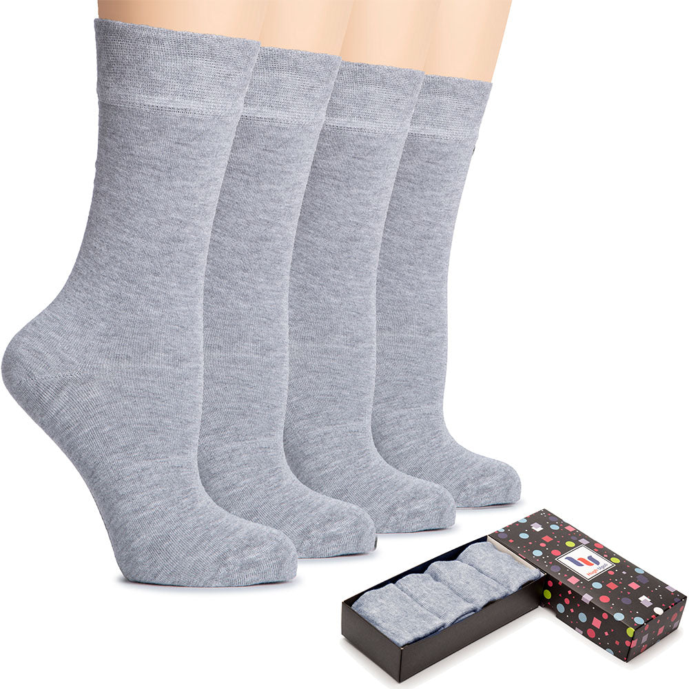 Light grey bamboo crew socks for women by Hugh Ugoli, featuring a soft and moisture-wicking texture.