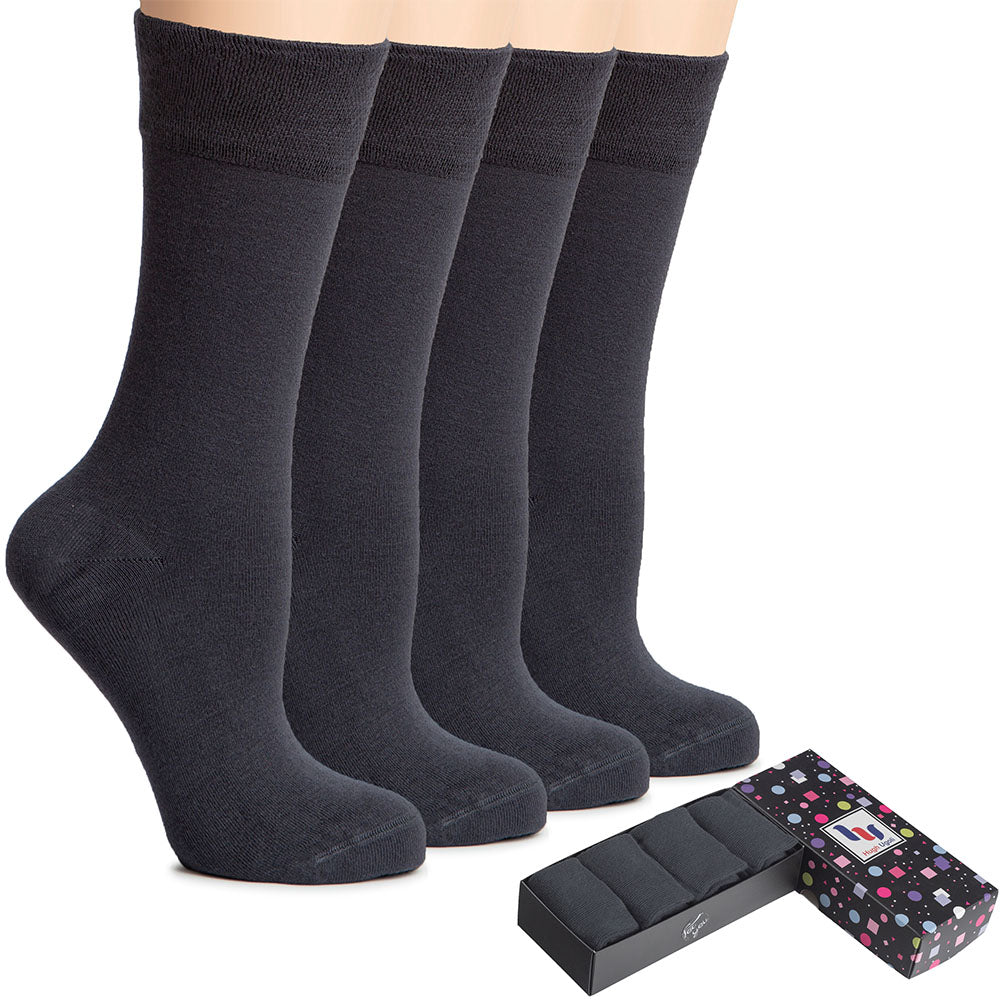 Keep your feet comfortable and stylish with these Charcoal Gray Women's Bamboo Socks, conveniently packaged in a box with three pairs.