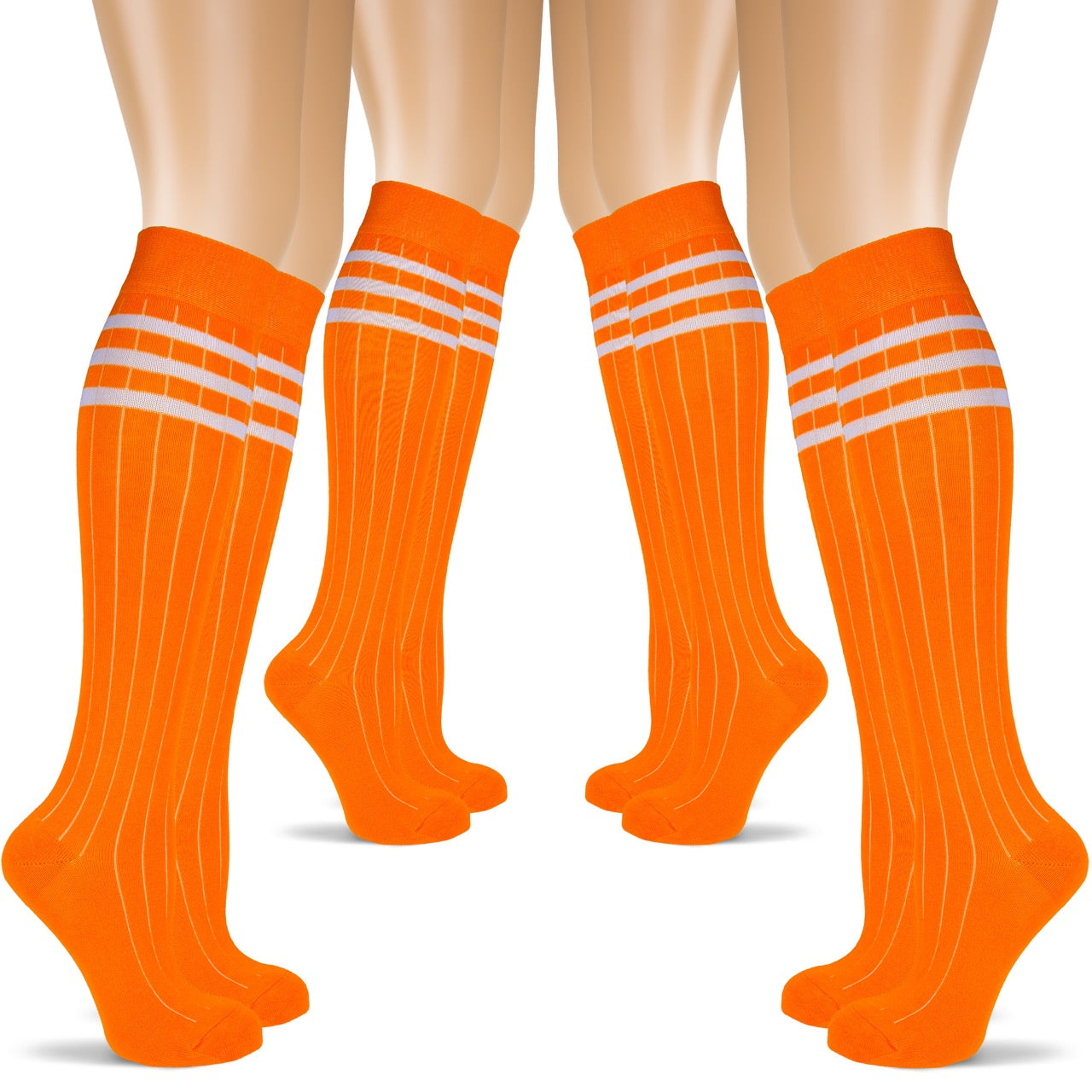 Women's Striped Cotton Dress Knee-High Socks, 4 Pairs