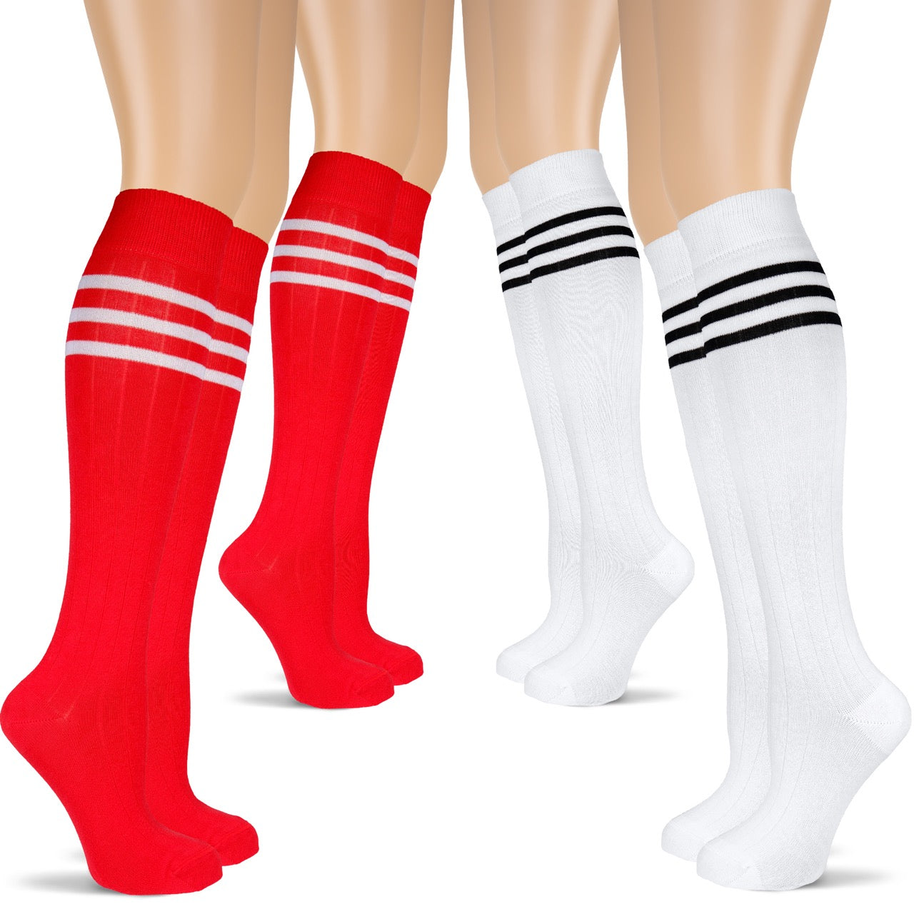 Women's Striped Cotton Dress Knee-High Socks, 4 Pairs