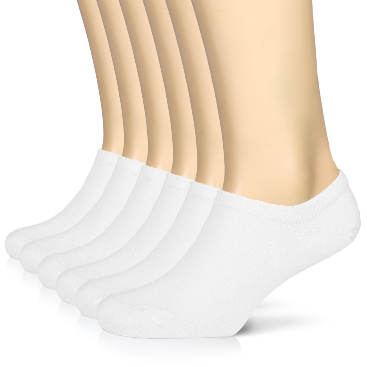 A collection of three pairs of Men's Bamboo No-Show Socks, all white in color, laid out on a plain white background.