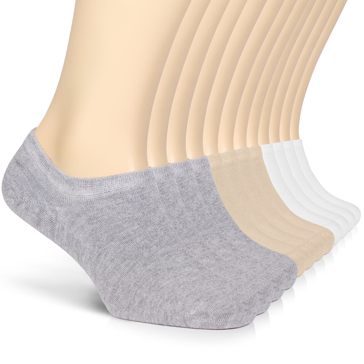 Women's Non-Slip Bamboo No-Show Plain Socks, 6 Pairs