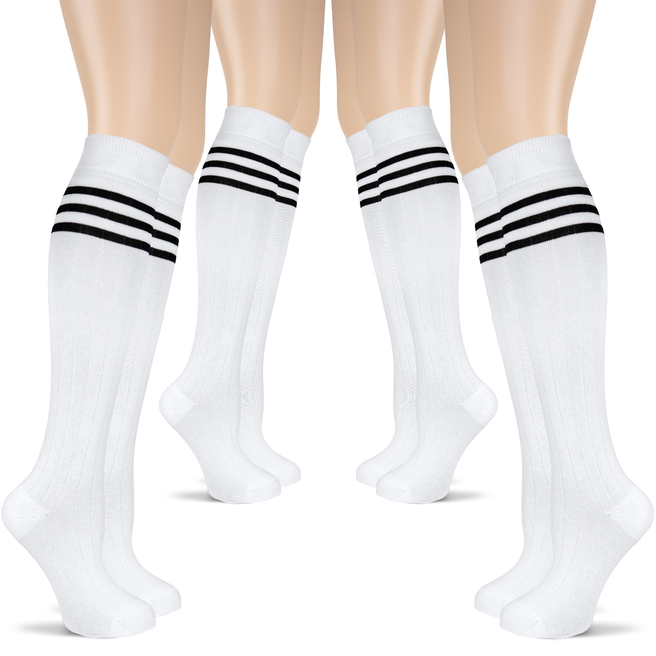 Women's Striped Cotton Dress Knee-High Socks, 4 Pairs