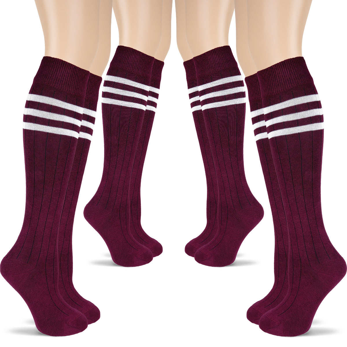 Women's Striped Cotton Dress Knee-High Socks, 4 Pairs