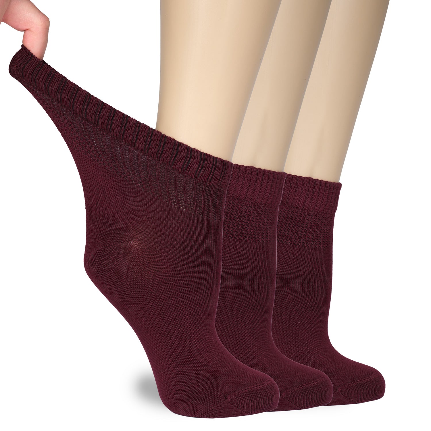 Women's Comfortable Diabetic Bamboo Ankle Socks for Swollen Legs, 3 Pairs