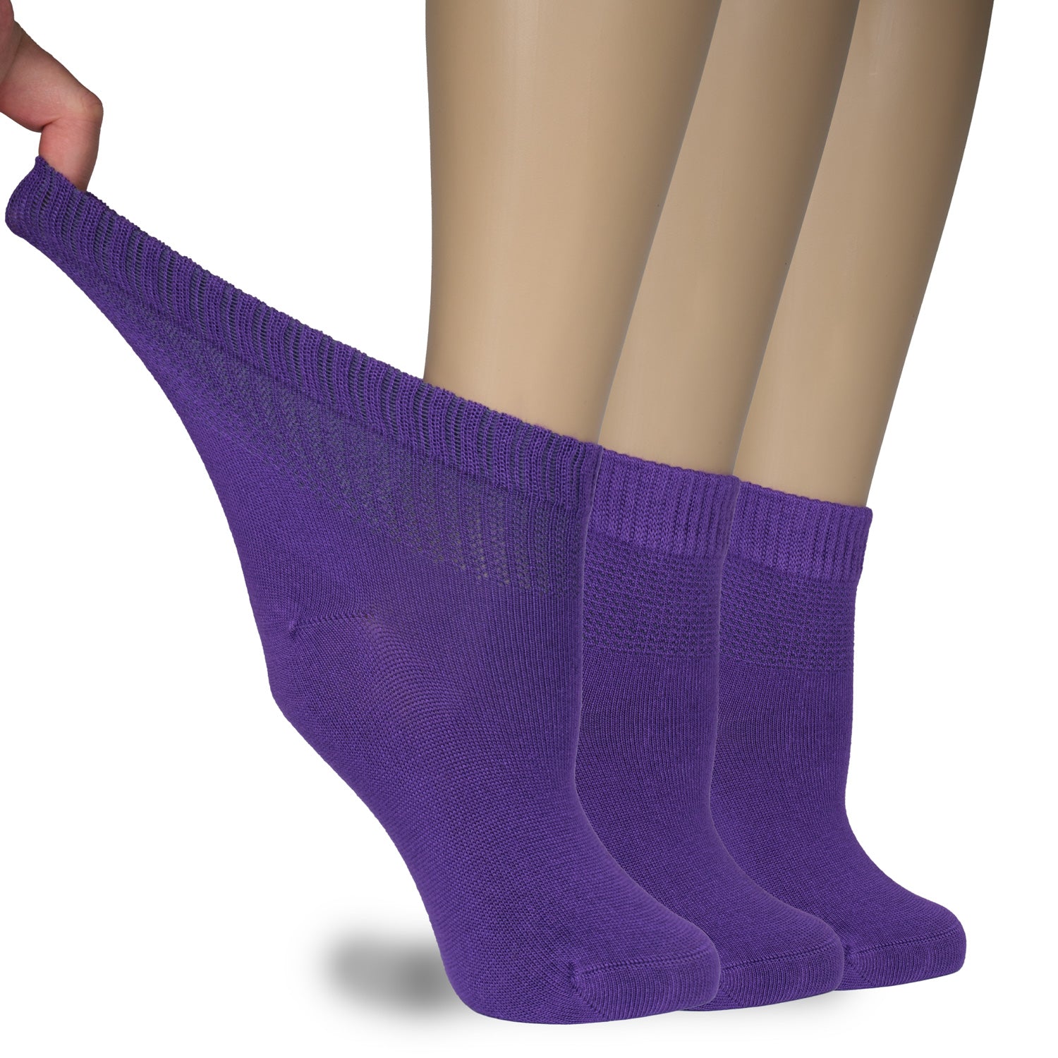 Women's Comfortable Diabetic Bamboo Ankle Socks for Swollen Legs, 3 Pairs