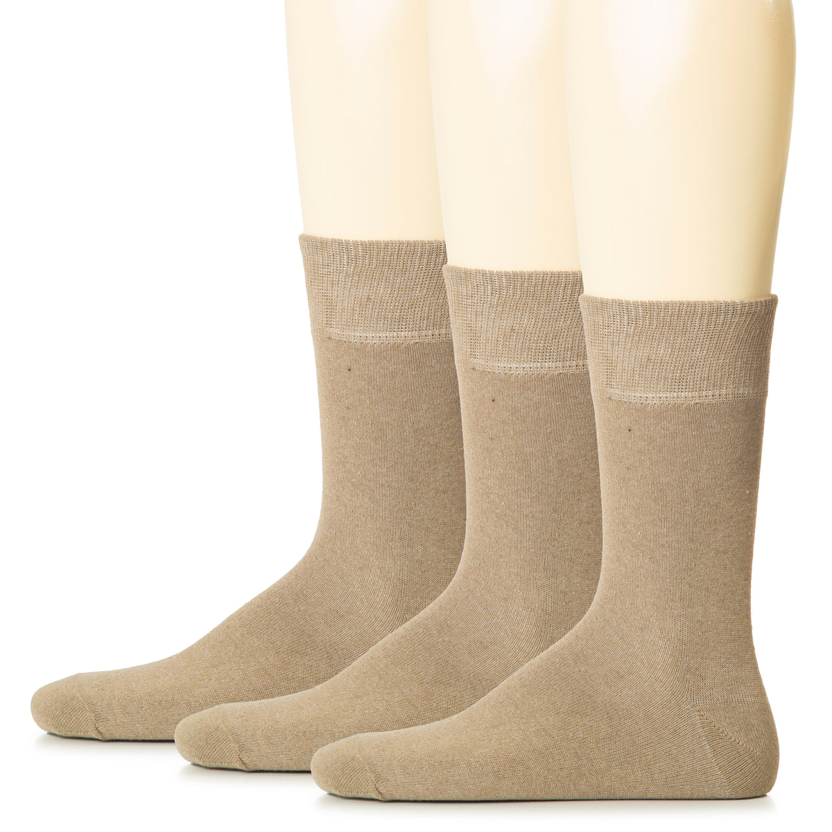 Hugh Ugoli Men Cotton Dress Socks XL / L / M / S Sizes, 3 Pairs | Shoe Size: 13-15 | Dark Beige