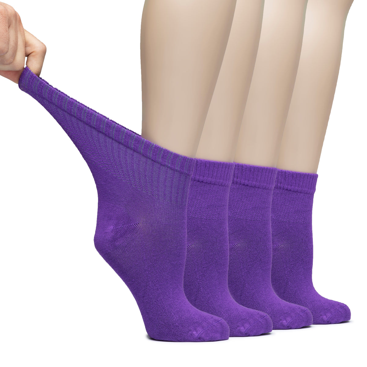Hugh Ugoli Lightweight Women's Diabetic Ankle Socks Bamboo Thin Socks Seamless Toe and Non-Binding Top, 4 Pairs, , Shoe Size: 6-9/10-12 | Shoe Size: 10-12 | Purple