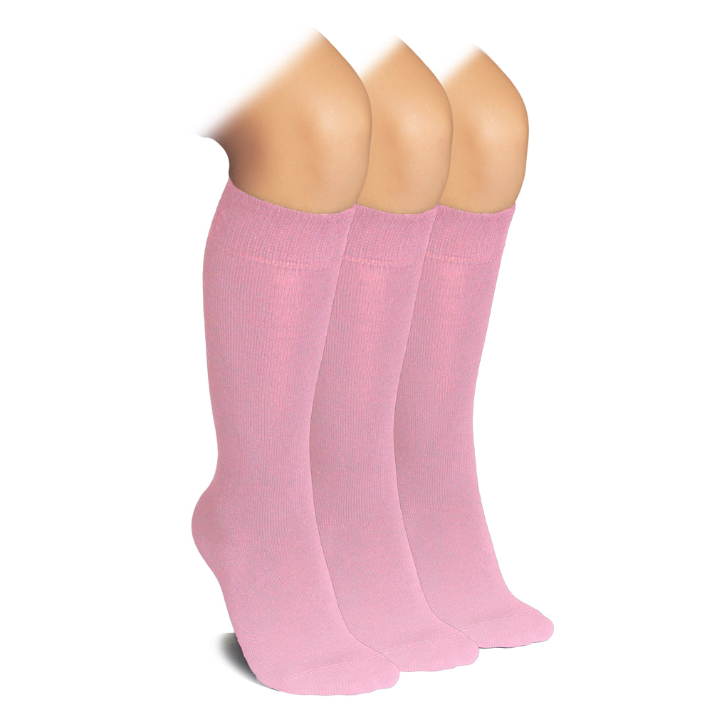 Hugh Ugoli Kids Bamboo School Socks | Knee High School Uniform Socks for Girls & Boys | Comfort Seam, 3 Pairs, Years: 3-4/5-6/7-8/9-11/12-14 | 7-8 Years | Pink