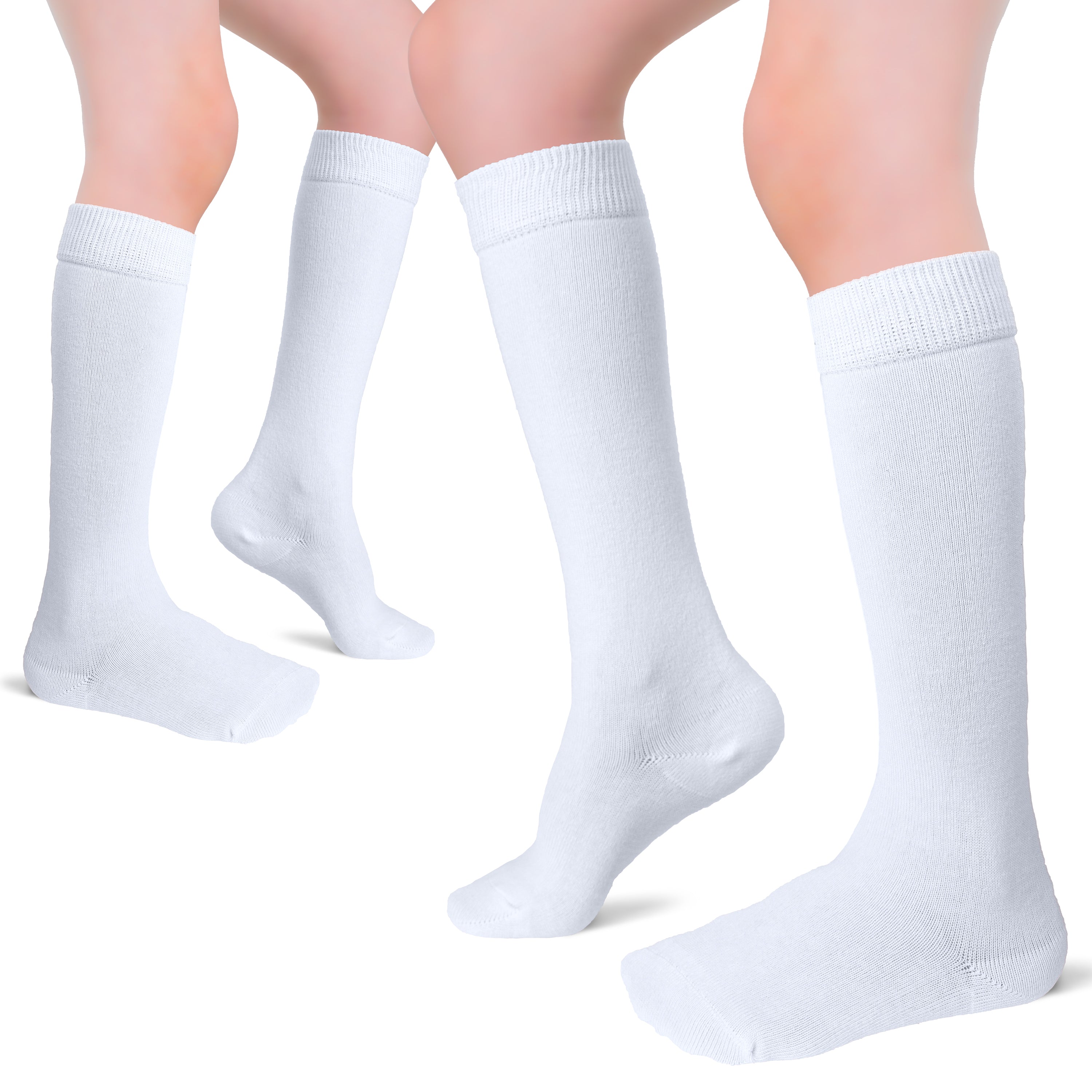 Kids' Plain Cotton Dress Knee-High Socks, 4 Pairs