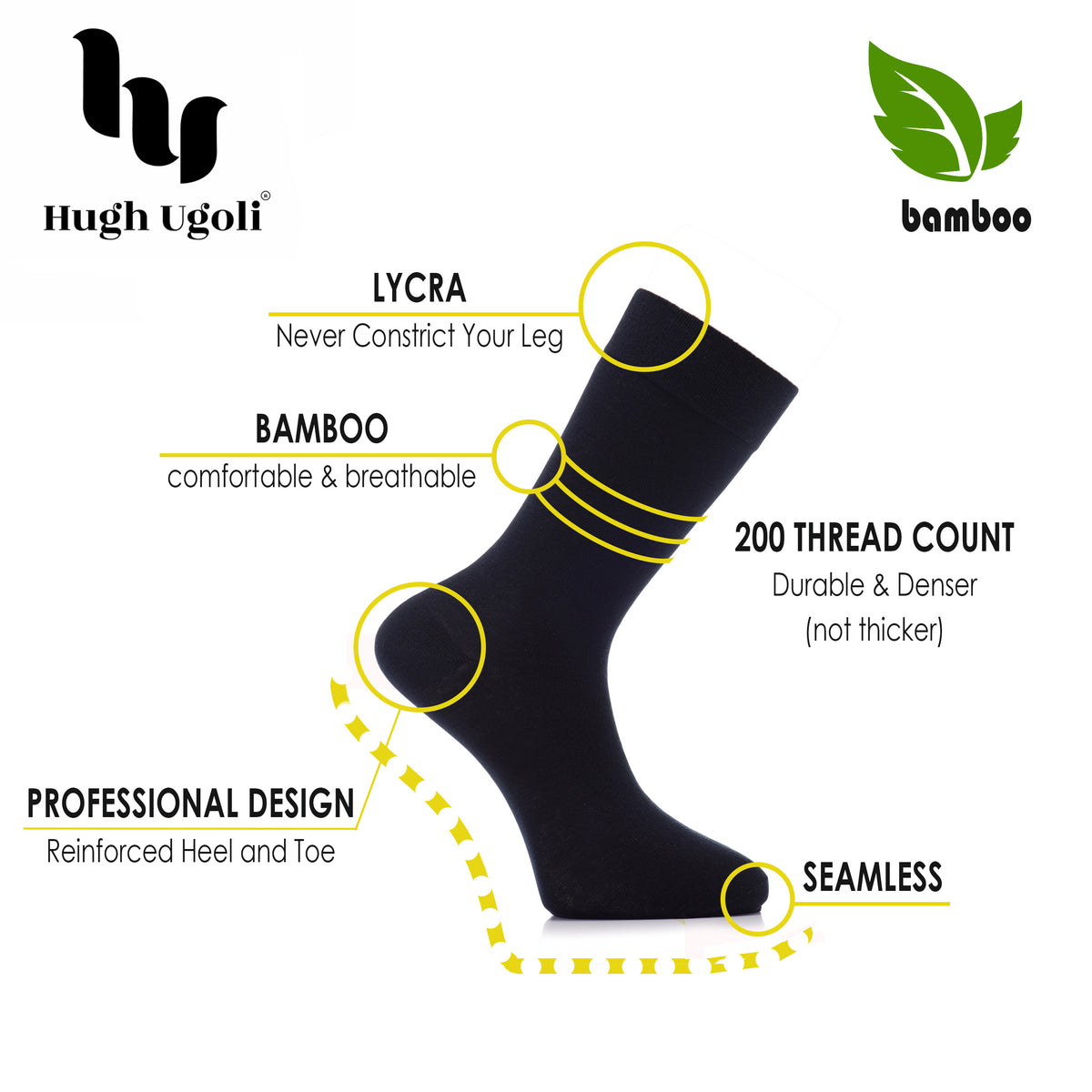Bamboo Business Dress Socks for Men, 4 Pairs