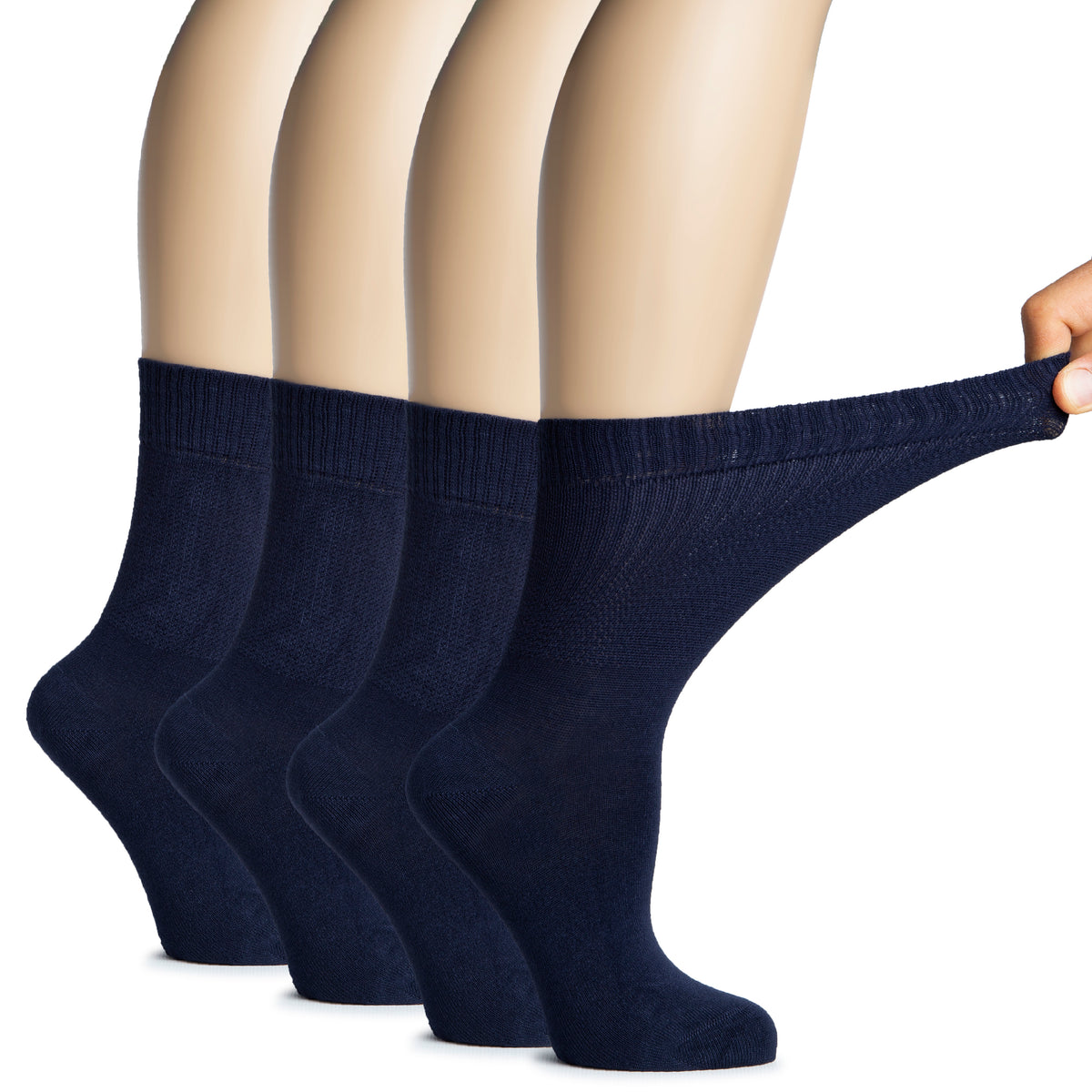 Hugh Ugoli Women's Bamboo Diabetic Crew Thin Socks With Seamless Toe, Soft Socks For Pregnant Women & Elderly People, 4 Pairs | Shoe Size: 6-9 | Melange Gray