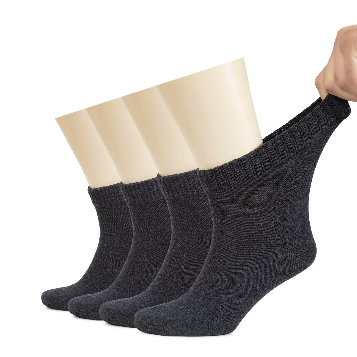The image depicts a person holding two pairs of Men's Diabetic Ankle Socks, which are specially designed to provide support and comfort for those with diabetes or circulation issues.