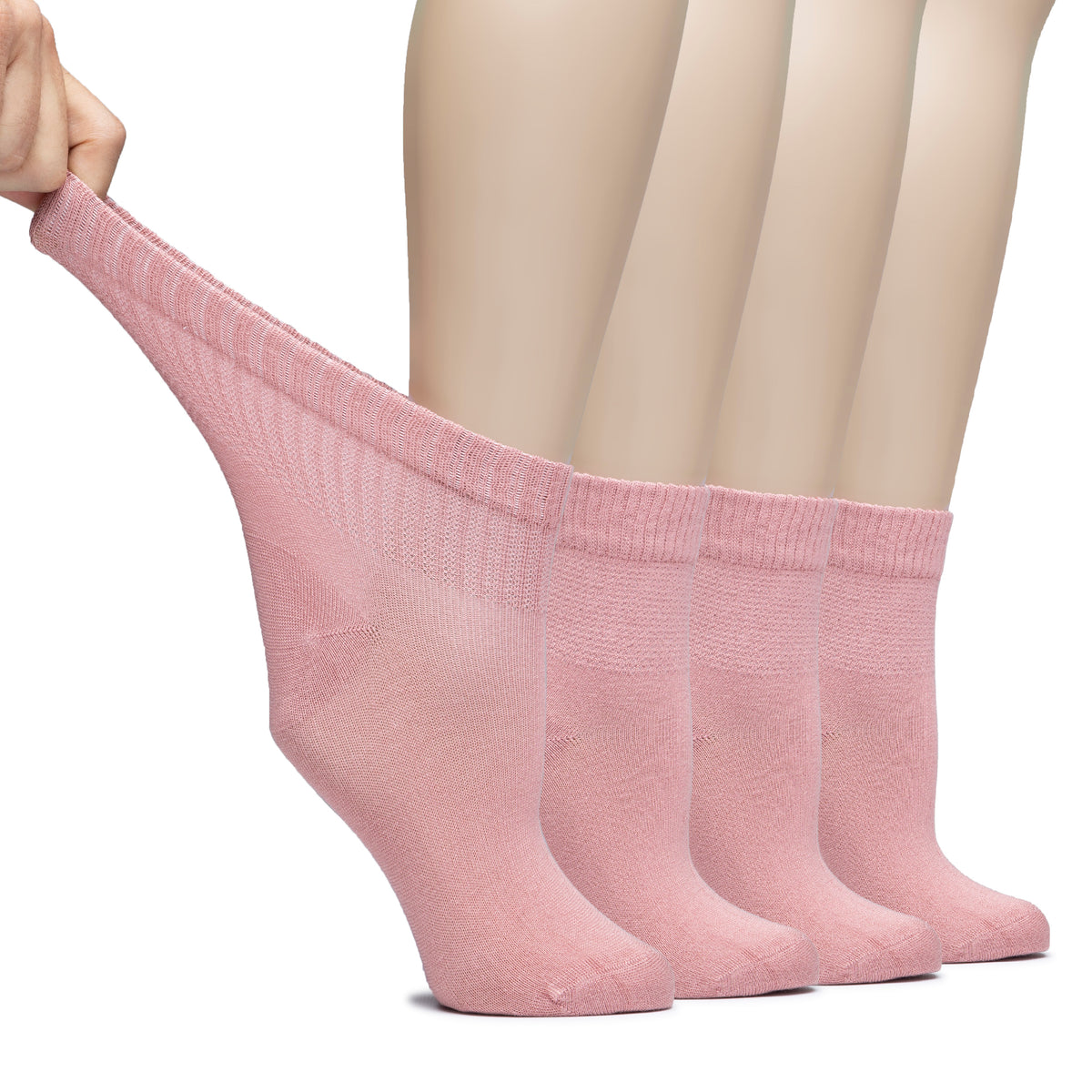 Hugh Ugoli Lightweight Women's Diabetic Ankle Socks Bamboo Thin Socks Seamless Toe and Non-Binding Top, 4 Pairs, , Shoe Size: 6-9/10-12 | Shoe Size: 10-12 | Rose Cloud