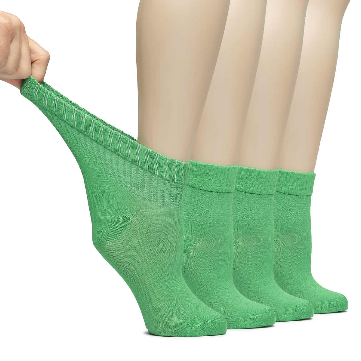 Hugh Ugoli Lightweight Women's Diabetic Ankle Socks Bamboo Thin Socks Seamless Toe and Non-Binding Top, 4 Pairs, , Shoe Size: 6-9/10-12 | Shoe Size: 10-12 | Green