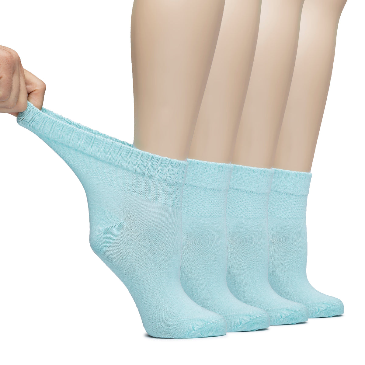 Hugh Ugoli Lightweight Women's Diabetic Ankle Socks Bamboo Thin Socks Seamless Toe and Non-Binding Top, 4 Pairs, , Shoe Size: 6-9/10-12 | Shoe Size: 10-12 | Pool Blue