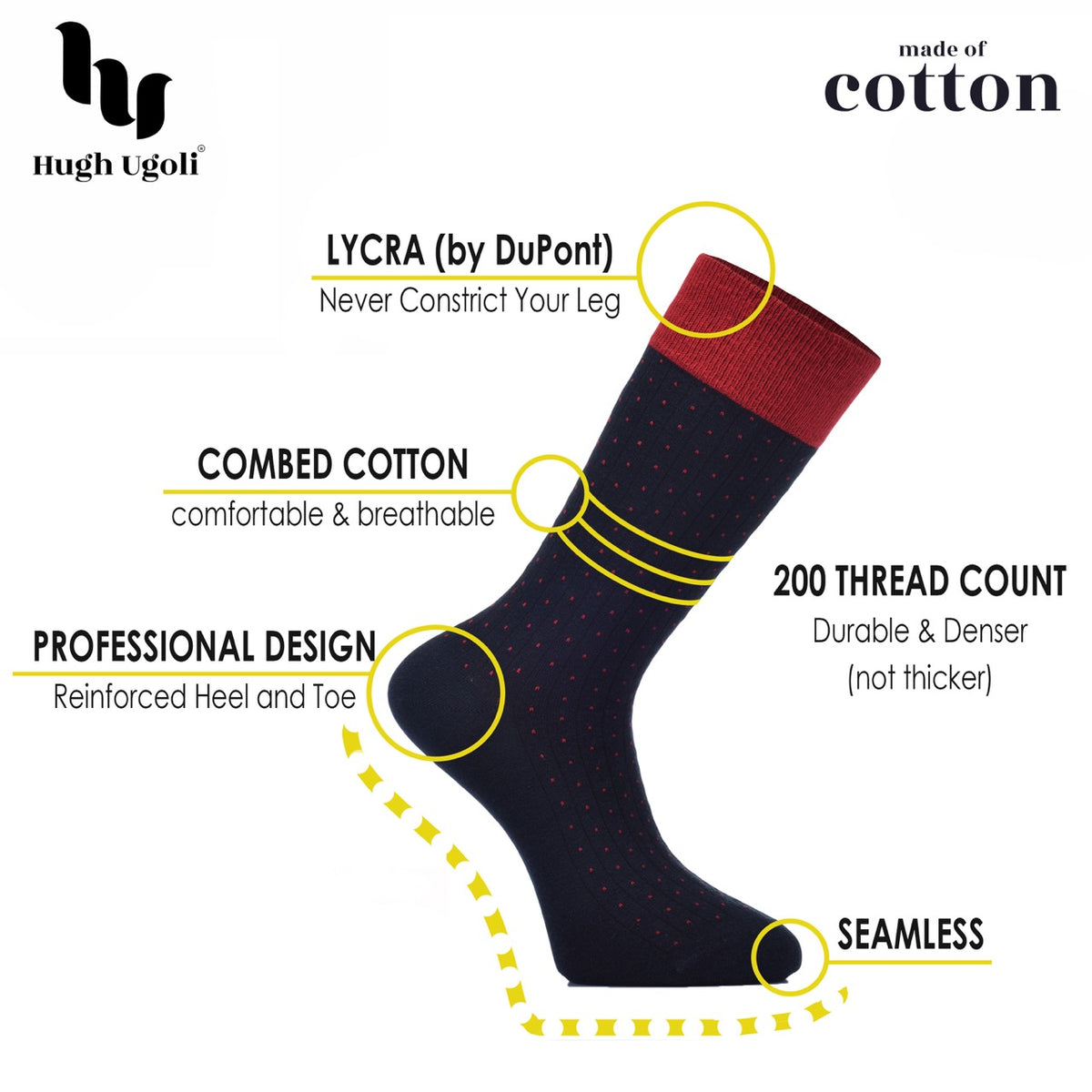 Fancy Cotton Dress Crew Socks For Mens With Gift Box, 6 Pairs