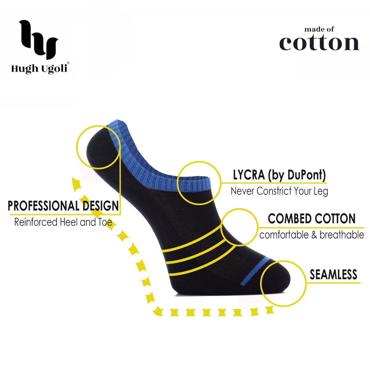 A pair of Cotton No-Show Socks for Men with the word 'cotton' imprinted on them. The socks feature a comfortable fit and are made of high-quality cotton material.
