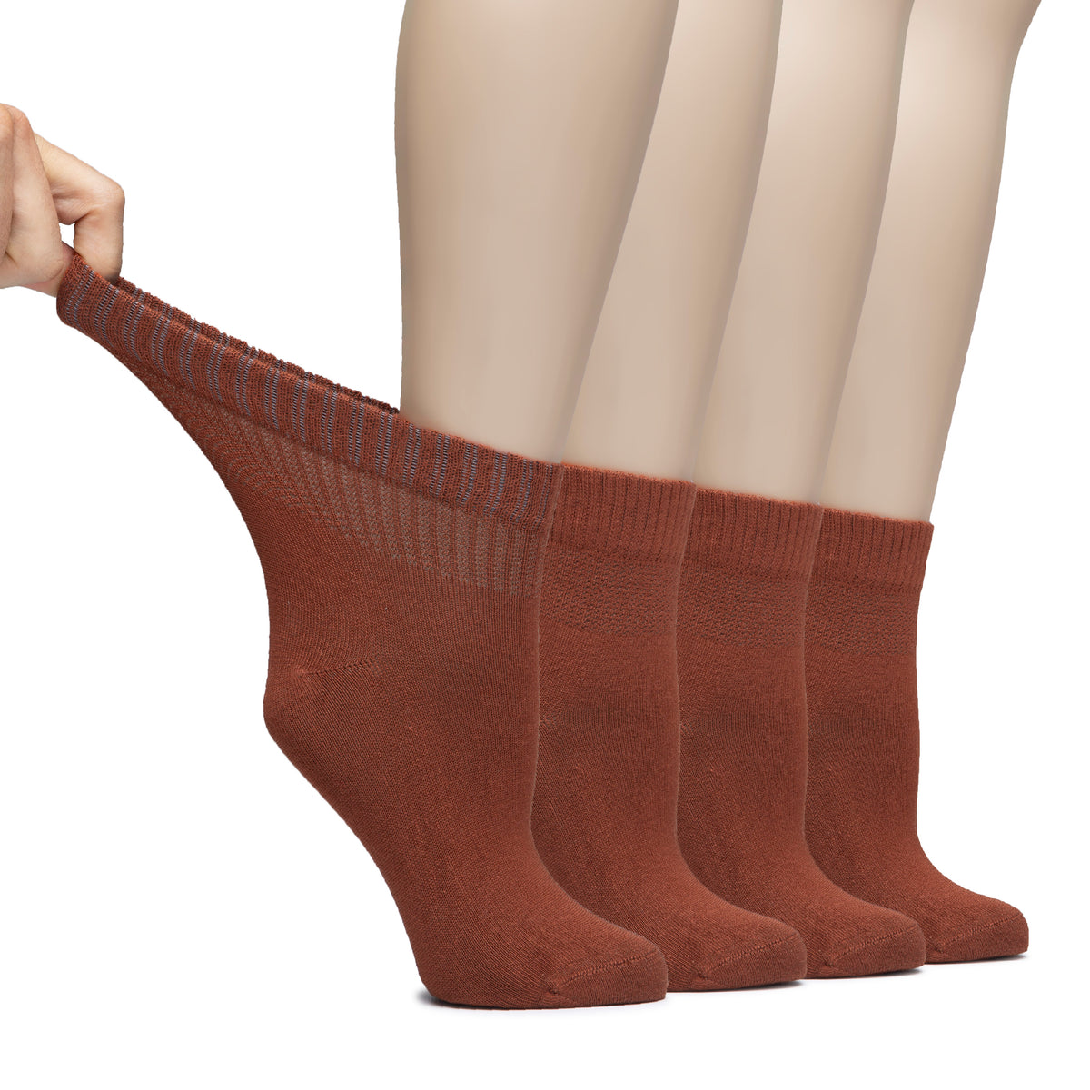 Hugh Ugoli Lightweight Women's Diabetic Ankle Socks Bamboo Thin Socks Seamless Toe and Non-Binding Top, 4 Pairs, , Shoe Size: 6-9/10-12 | Shoe Size: 10-12 | Bombay Brown