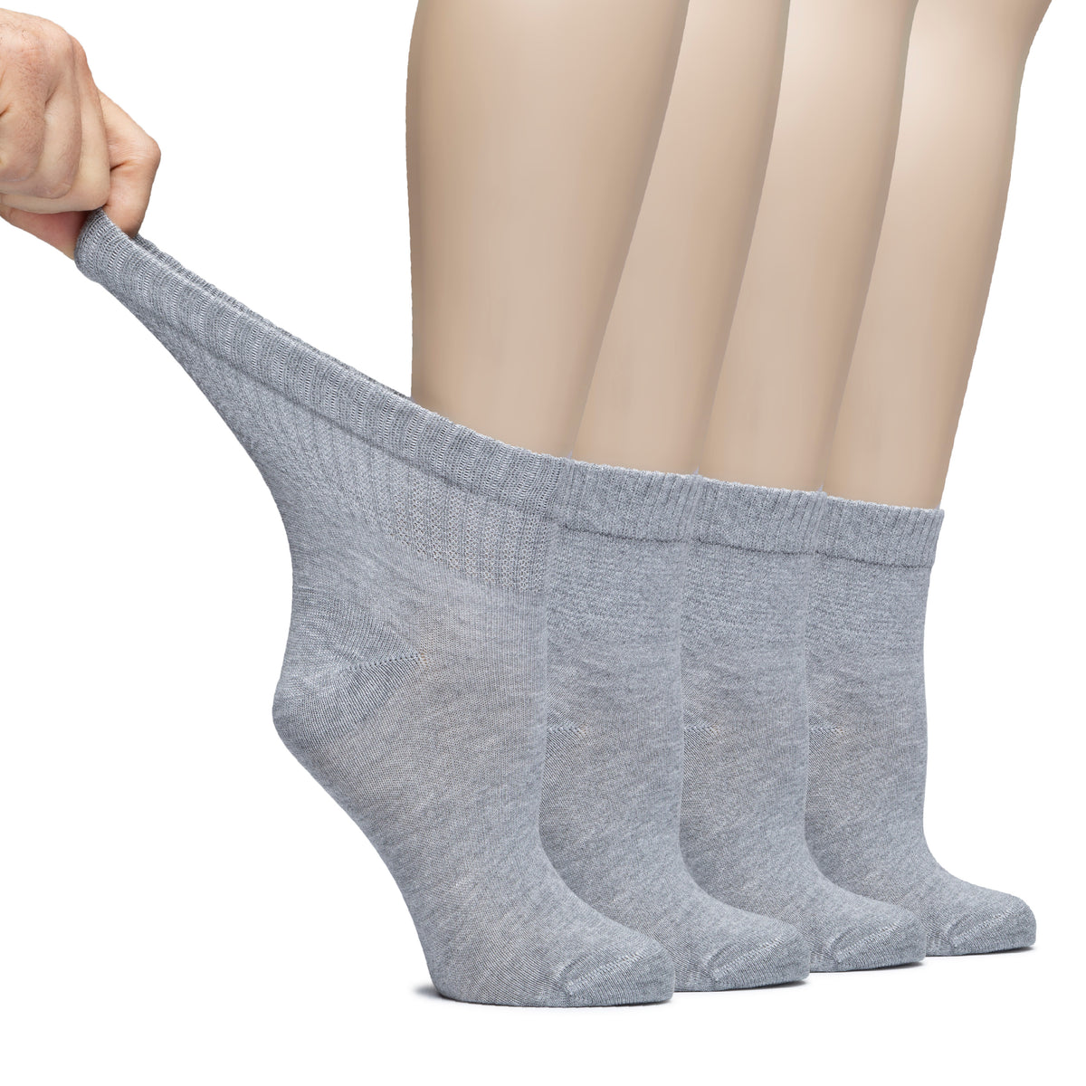 Hugh Ugoli Lightweight Women's Diabetic Ankle Socks Bamboo Thin Socks Seamless Toe and Non-Binding Top, 4 Pairs, , Shoe Size: 6-9/10-12 | Shoe Size: 10-12 | Light Grey New