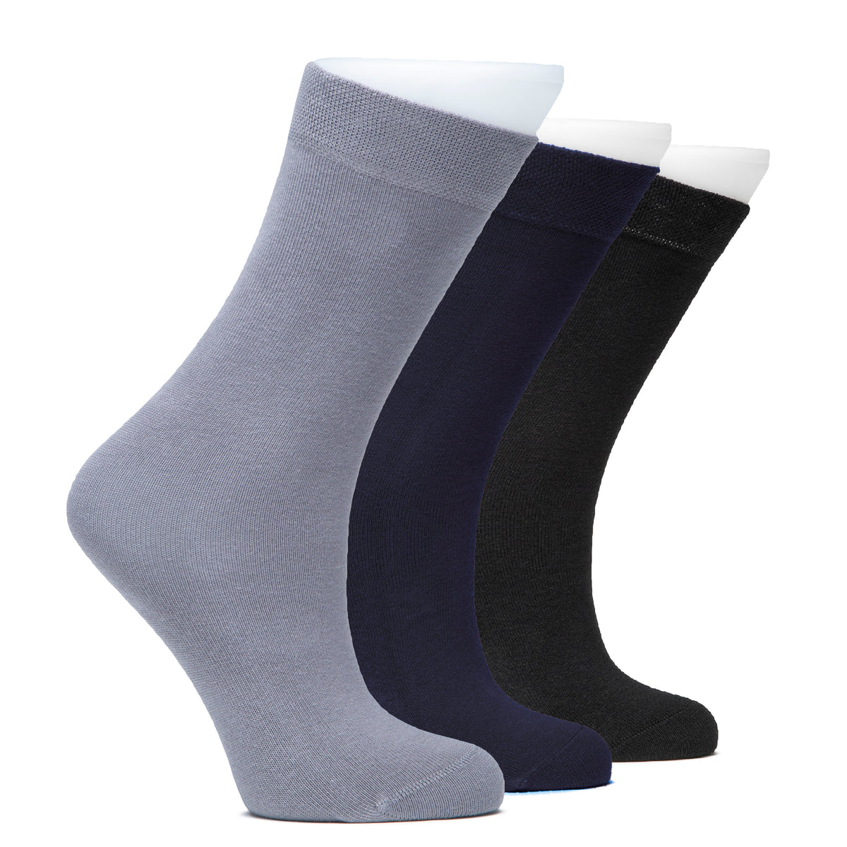 Outstanding Compact Cotton Seamless Toe Plain Color School Socks For Kids, 3 Pairs | 10-14 Years | Grey / Navy Blue / Red