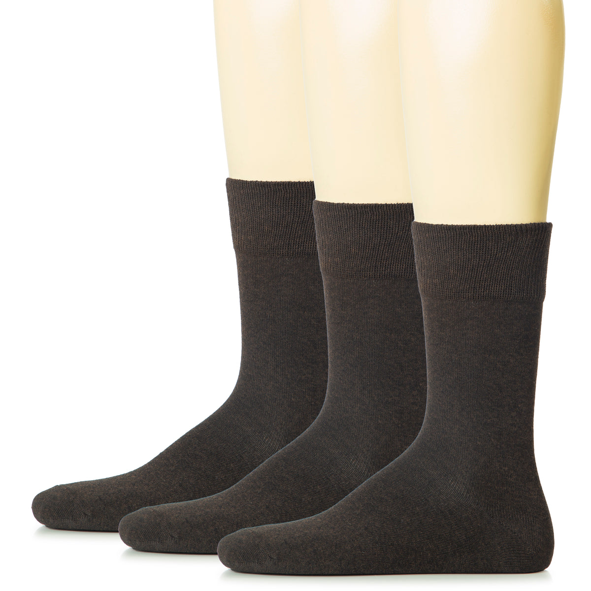 Elevate your sock game with these three pairs of men's cotton crew socks in classic black and brown shades.
