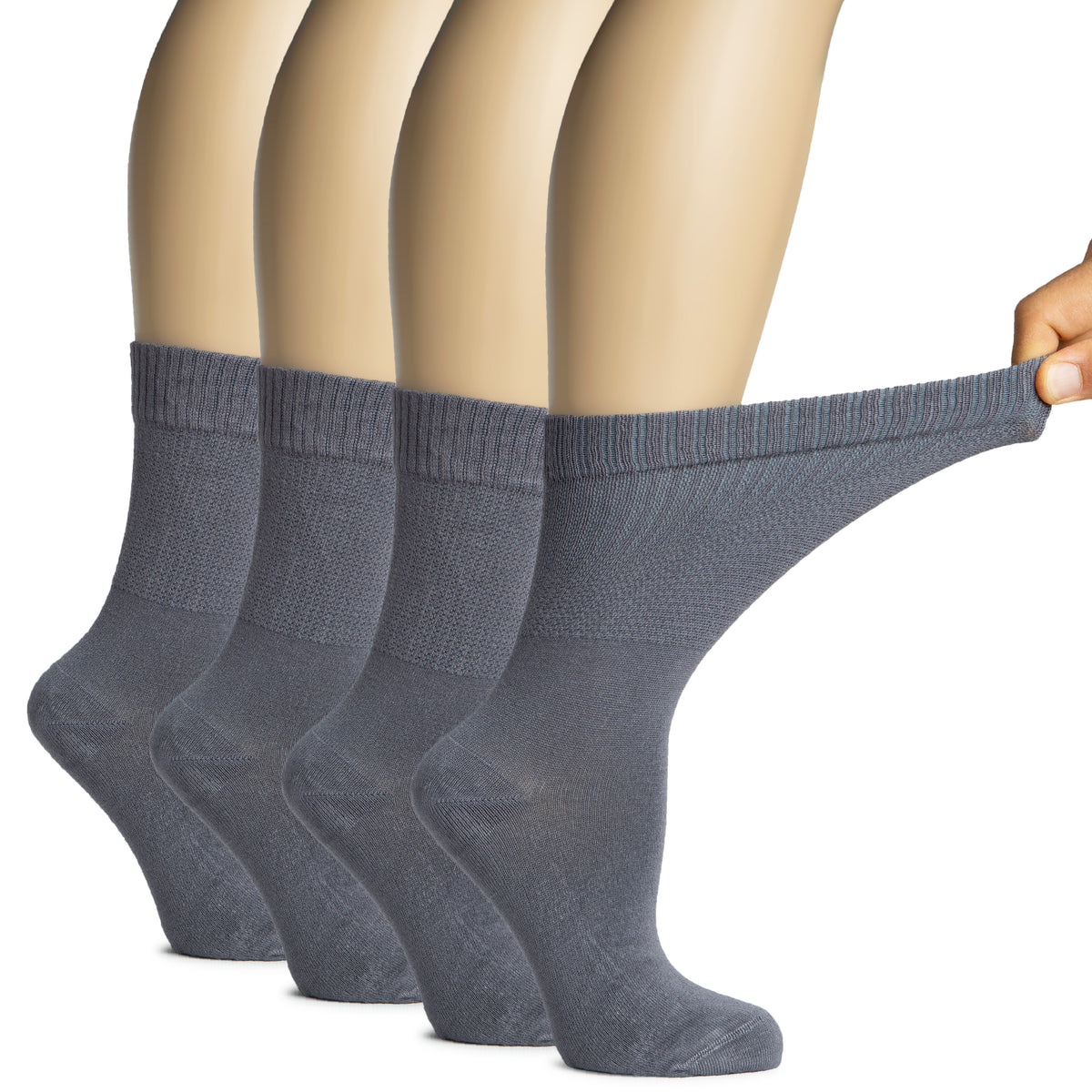 Hugh Ugoli Women's Bamboo Diabetic Crew Thin Socks With Seamless Toe, Soft Socks For Pregnant Women & Elderly People, 4 Pairs | Shoe Size: 9-12 | Dark Brown