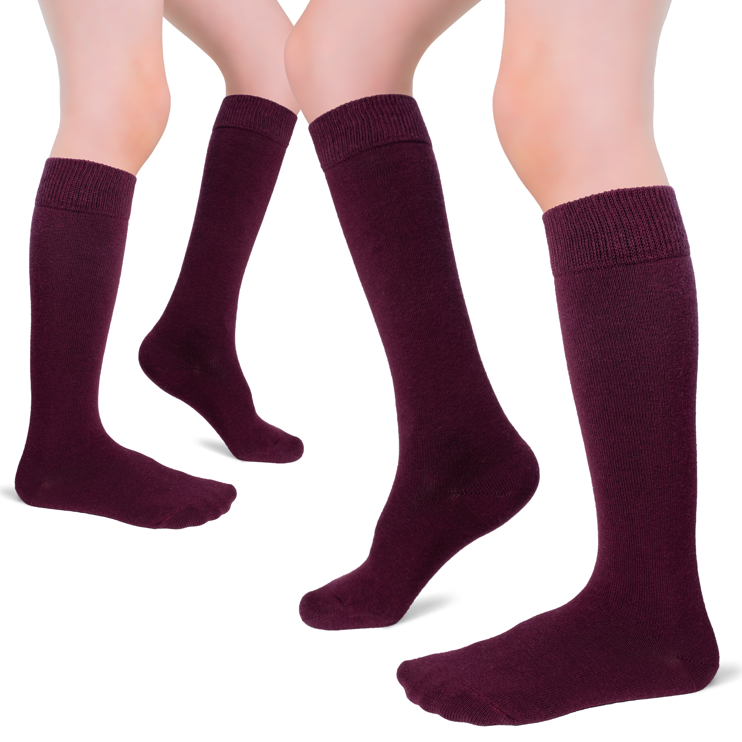 Kids' Plain Cotton Dress Knee-High Socks, 4 Pairs